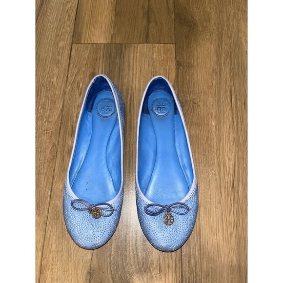 Tory Burch Blue Leather Sole Quilted Chelsea Ballet Loafers Flats Women's 7.5 - Picture 2 of 6
